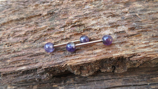 Amethyst Natural Stone Rose Gold Titanium Ion Plated Tongue Nipple Barbell