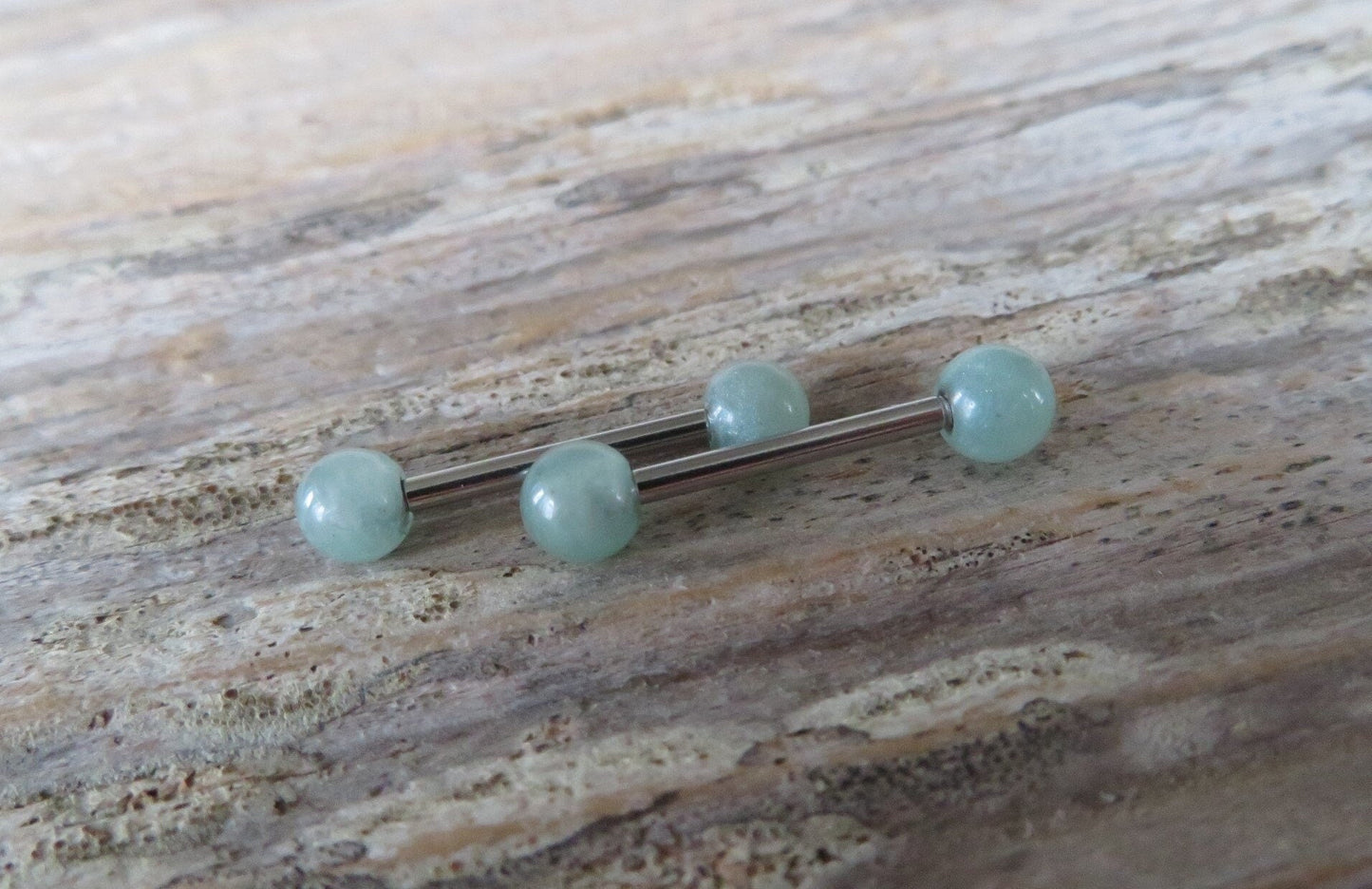 Green Aventurine Natural Stone 316L Surgical Steel Tongue Nipple Barbell