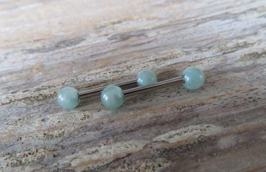 Green Aventurine Natural Stone  F-136 Implant Grade Titanium Tongue Nipple Barbell