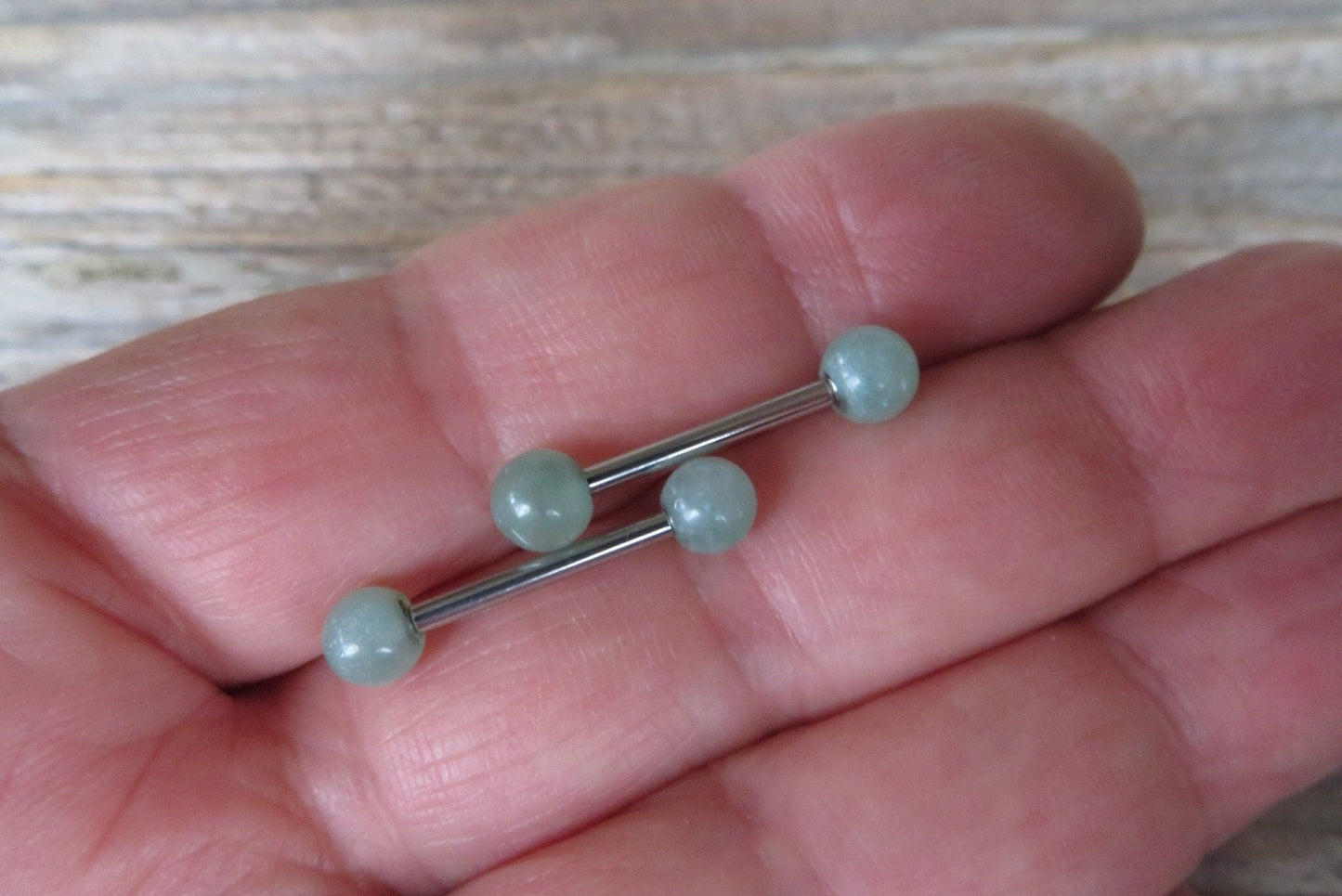 Green Aventurine Natural Stone 316L Surgical Steel Tongue Nipple Barbell