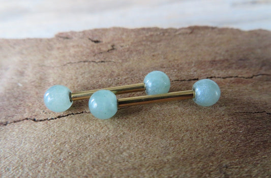 Green Aventurine Natural Stone Gold Titanium Ion Plated Tongue Nipple Barbell