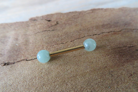 Green Aventurine Natural Stone Gold Titanium Ion Plated Tongue Nipple Barbell