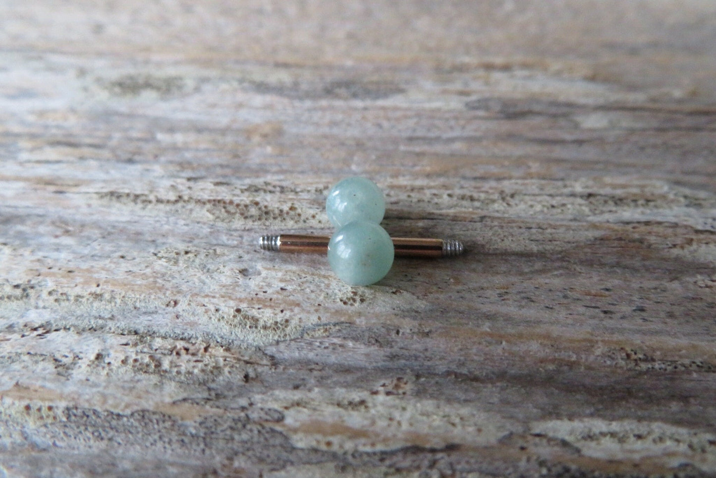 Green Aventurine Natural Stone Rose Gold Titanium Ion Plated Tongue Nipple Barbell