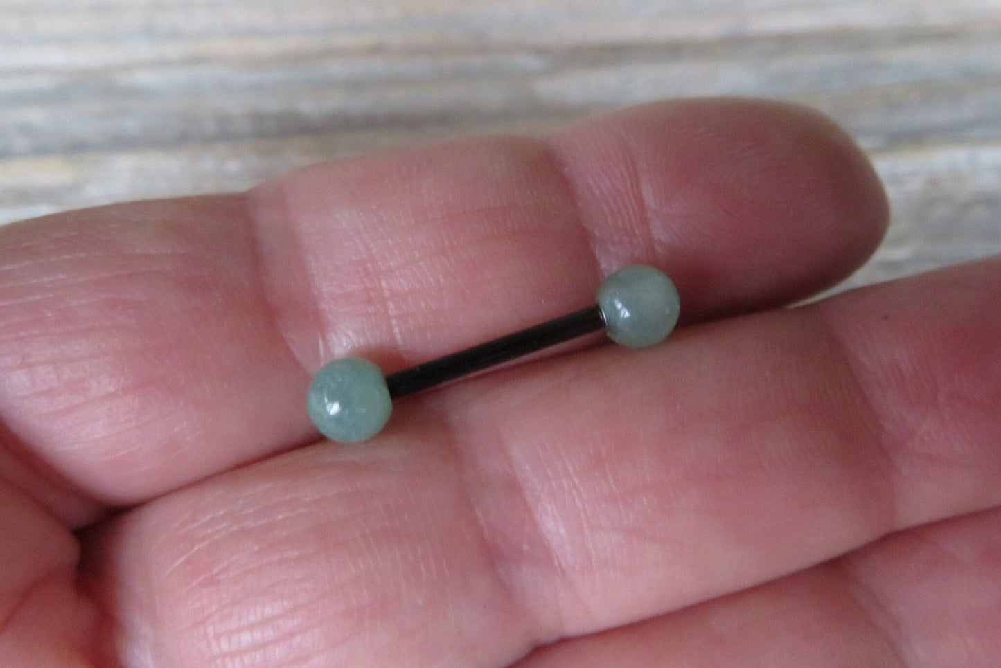 Green Aventurine Natural Stone Black Titanium Ion Plated Tongue Nipple Barbell