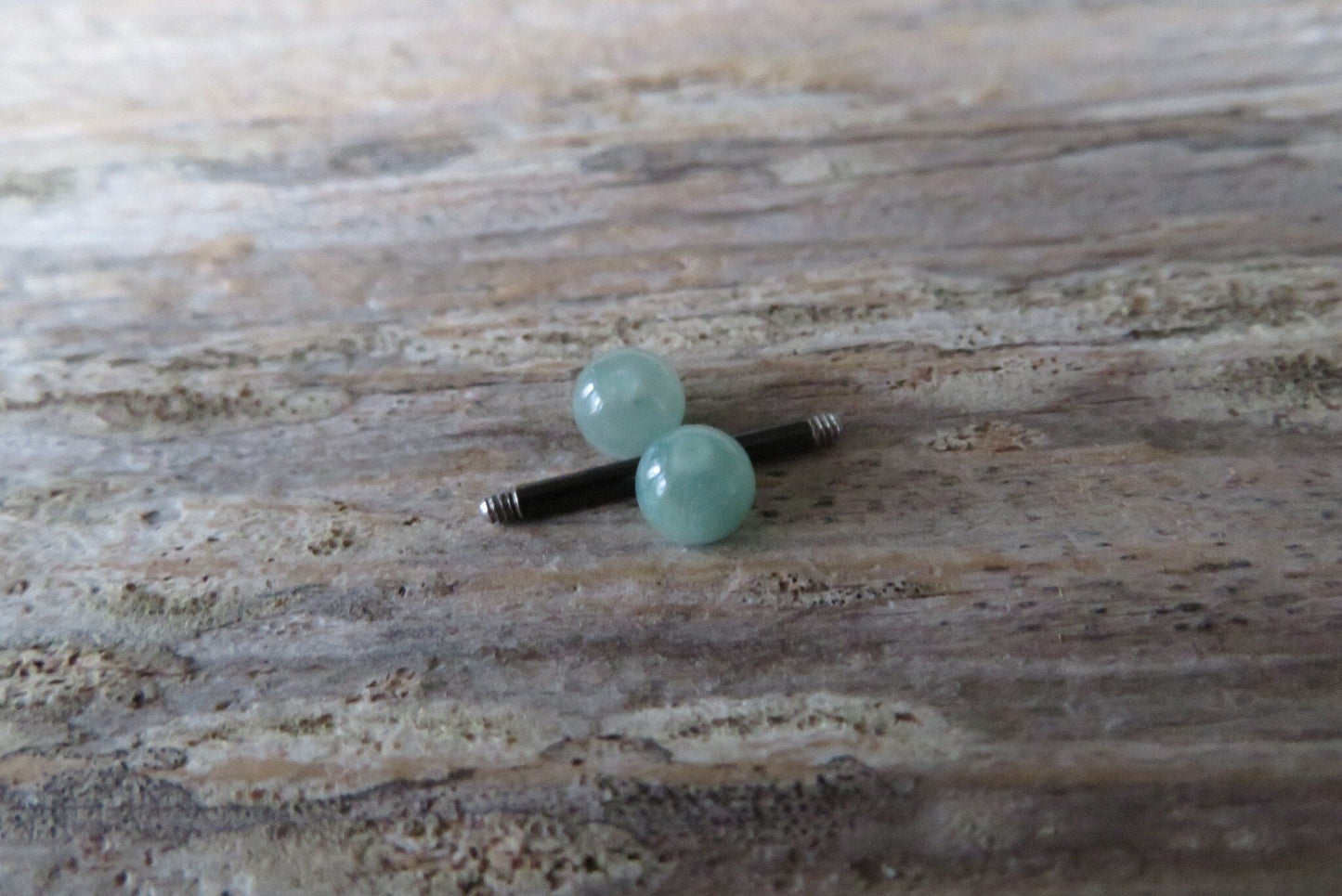 Green Aventurine Natural Stone Black Titanium Ion Plated Tongue Nipple Barbell