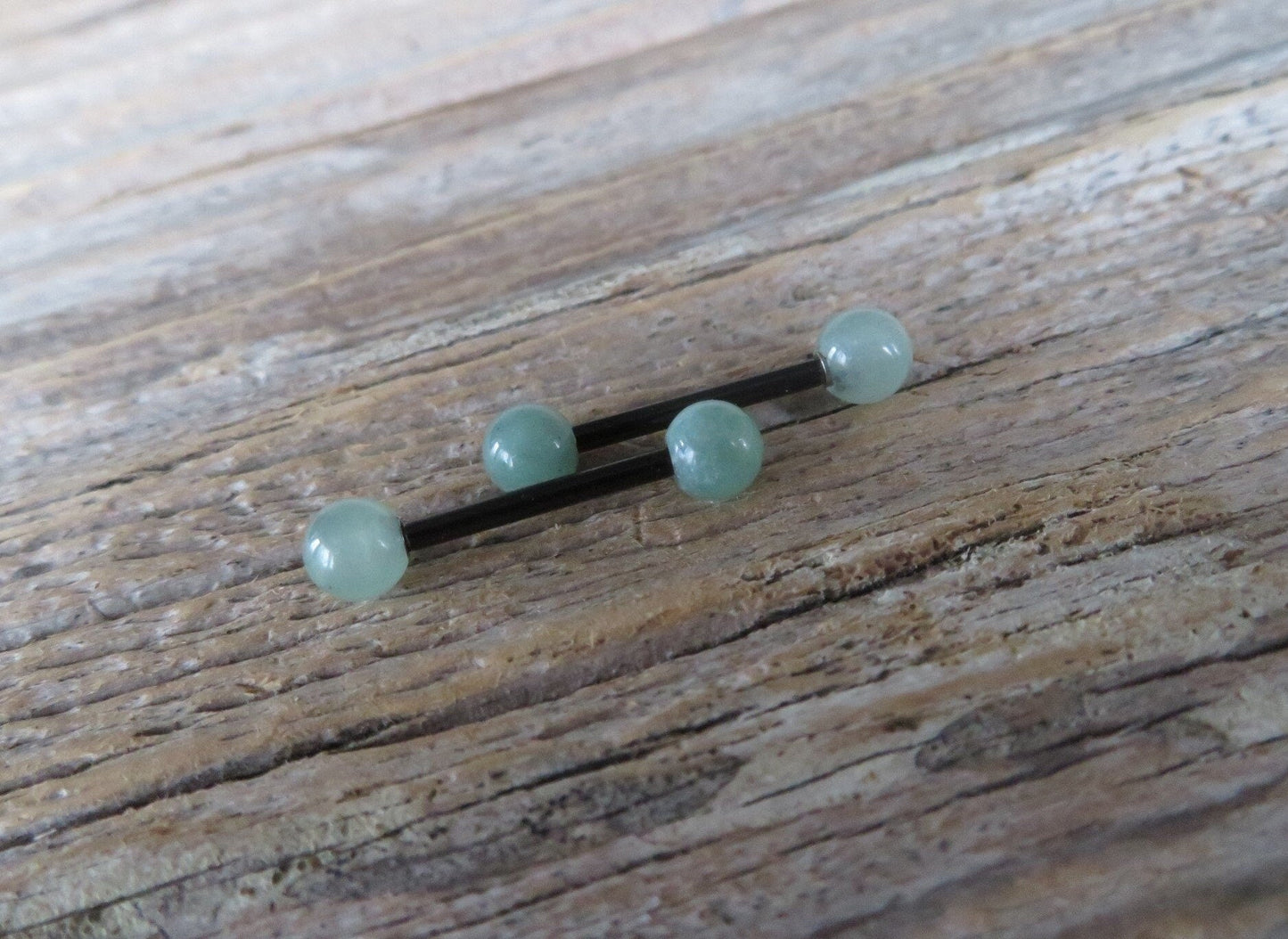 Green Aventurine Natural Stone Black Titanium Ion Plated Tongue Nipple Barbell