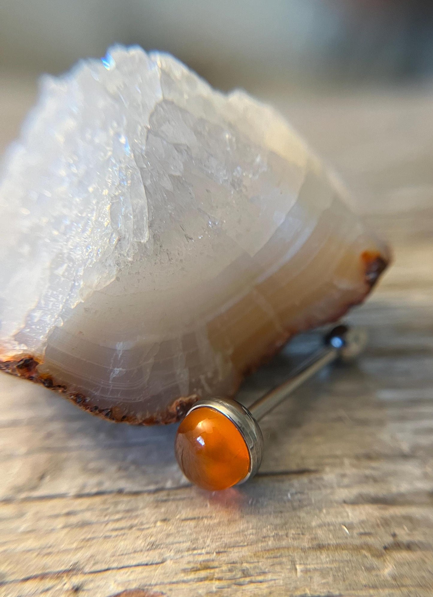 Carnelian Natural Stone Tongue Piercing Barbell