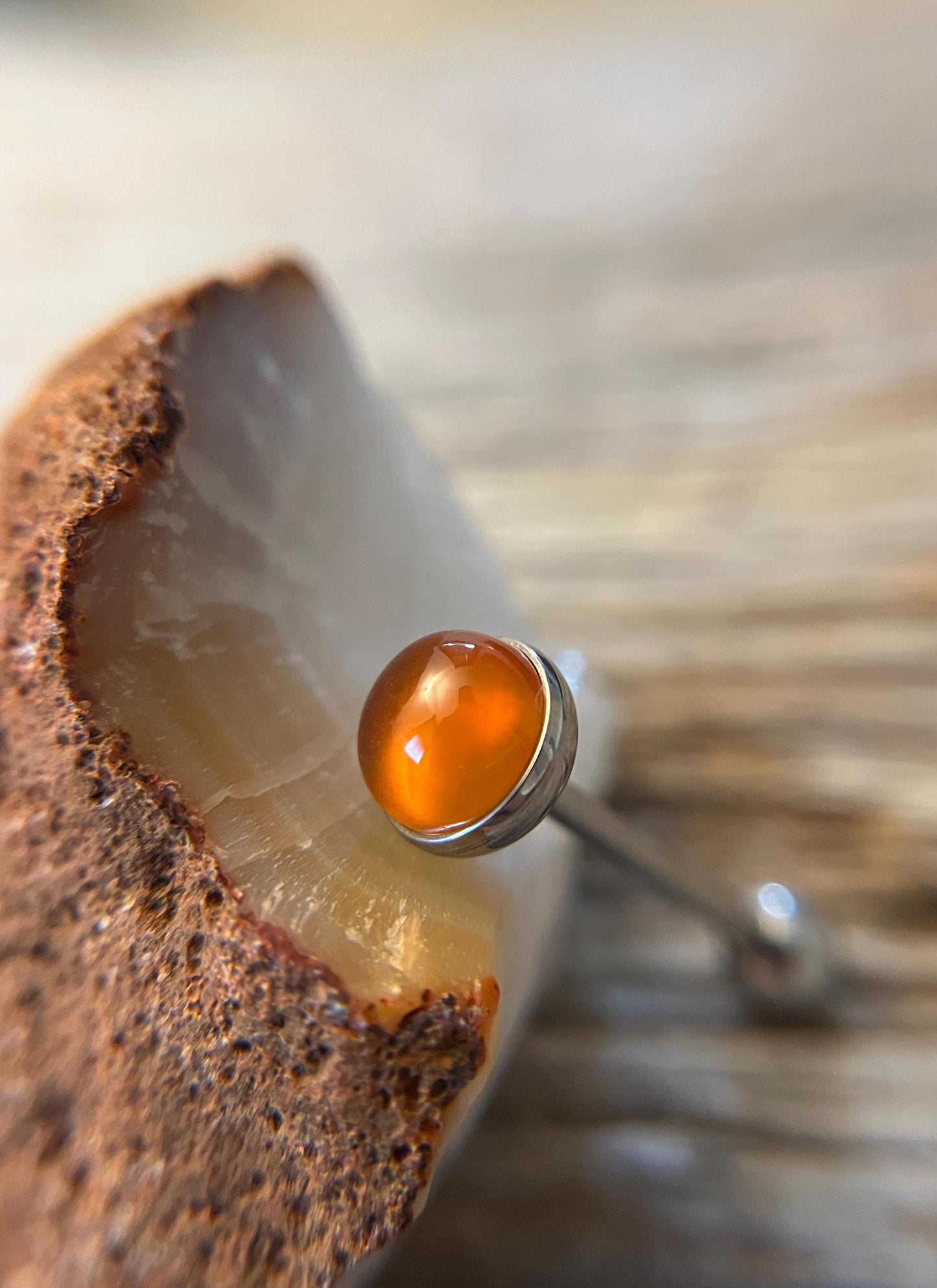 Carnelian Natural Stone Tongue Piercing Barbell
