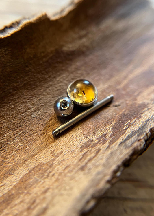 Citrine Natural Stone Tongue Piercing Barbell