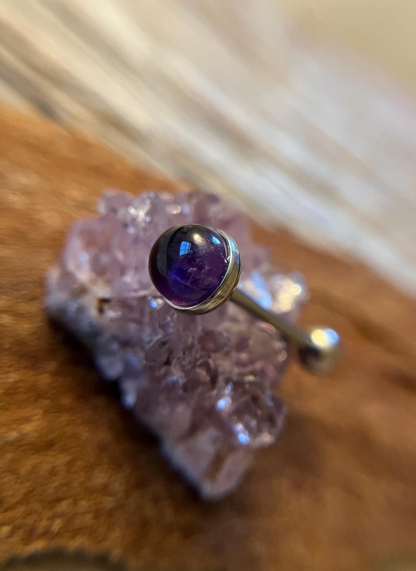 Amethyst 6mm Natural Stone Tongue Piercing Barbell