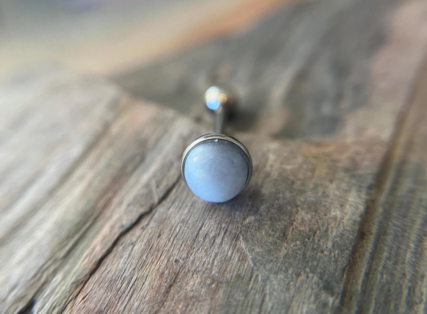 Blue Gray Agate Natural Stone Tongue Piercing Barbell