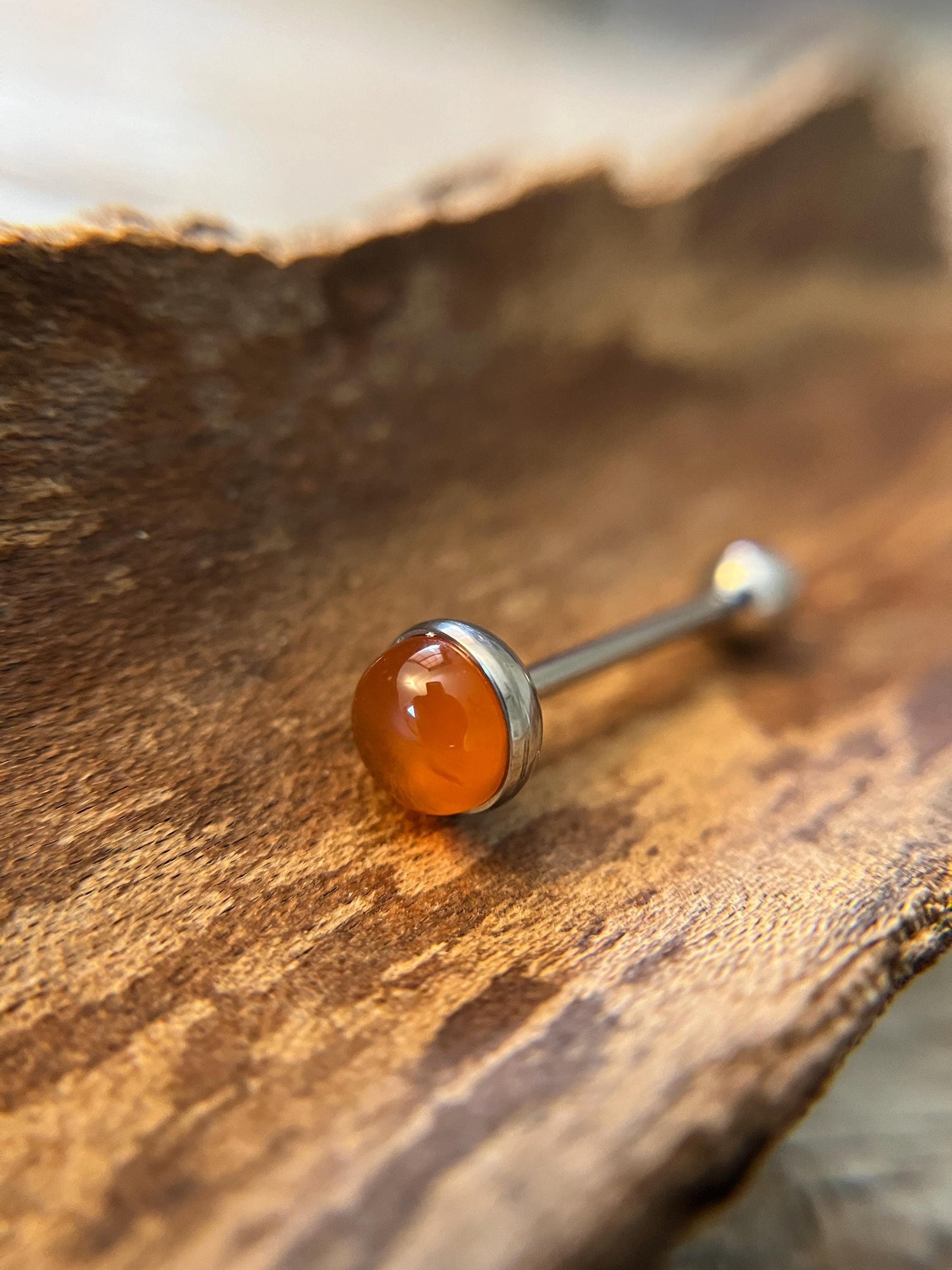 Carnelian Natural Stone Tongue Piercing Barbell