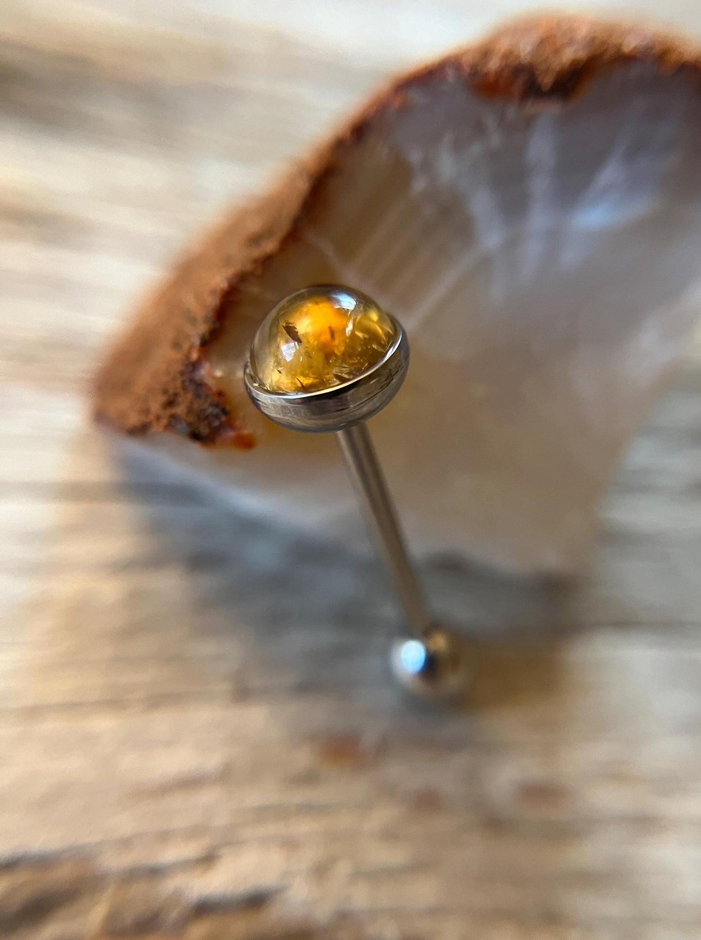 Citrine Natural Stone Tongue Piercing Barbell