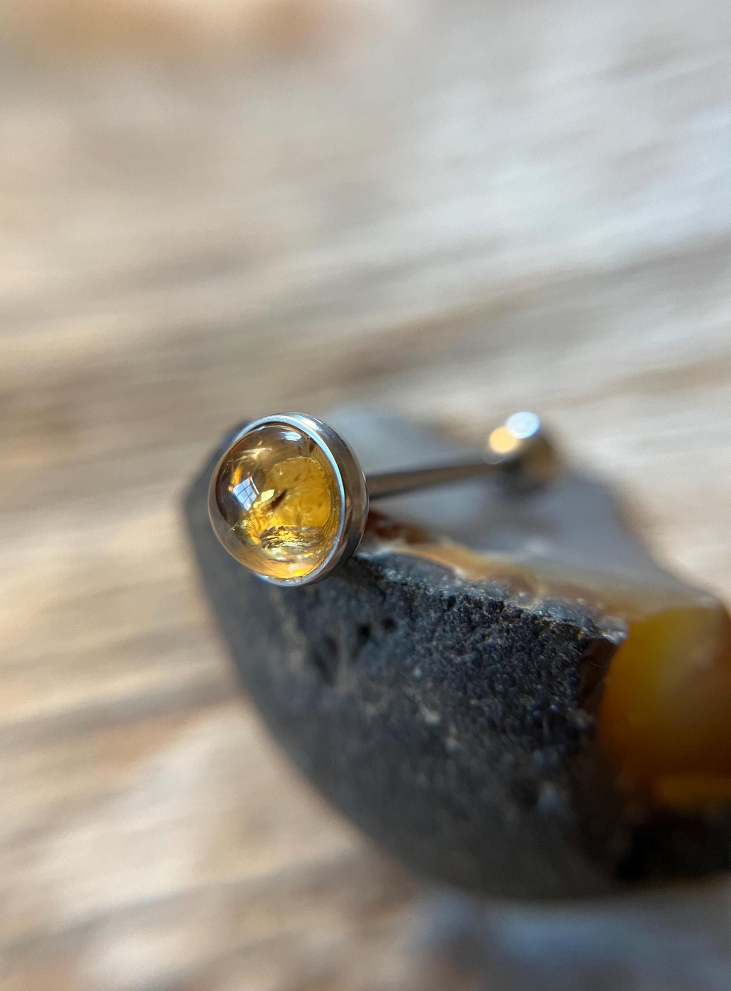 Citrine Natural Stone Tongue Piercing Barbell