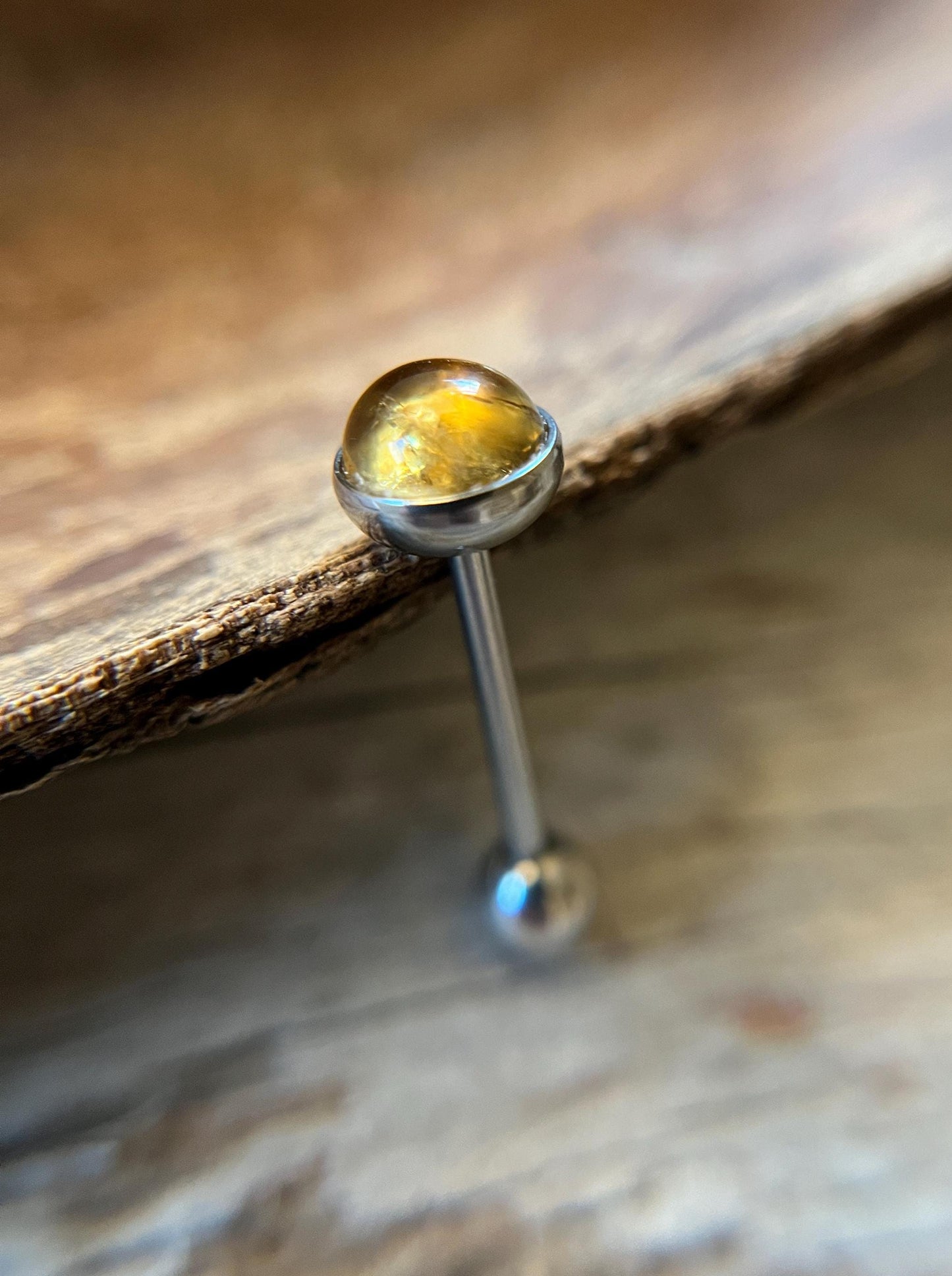 Citrine Natural Stone Tongue Piercing Barbell