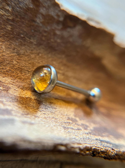 Citrine Natural Stone Tongue Piercing Barbell