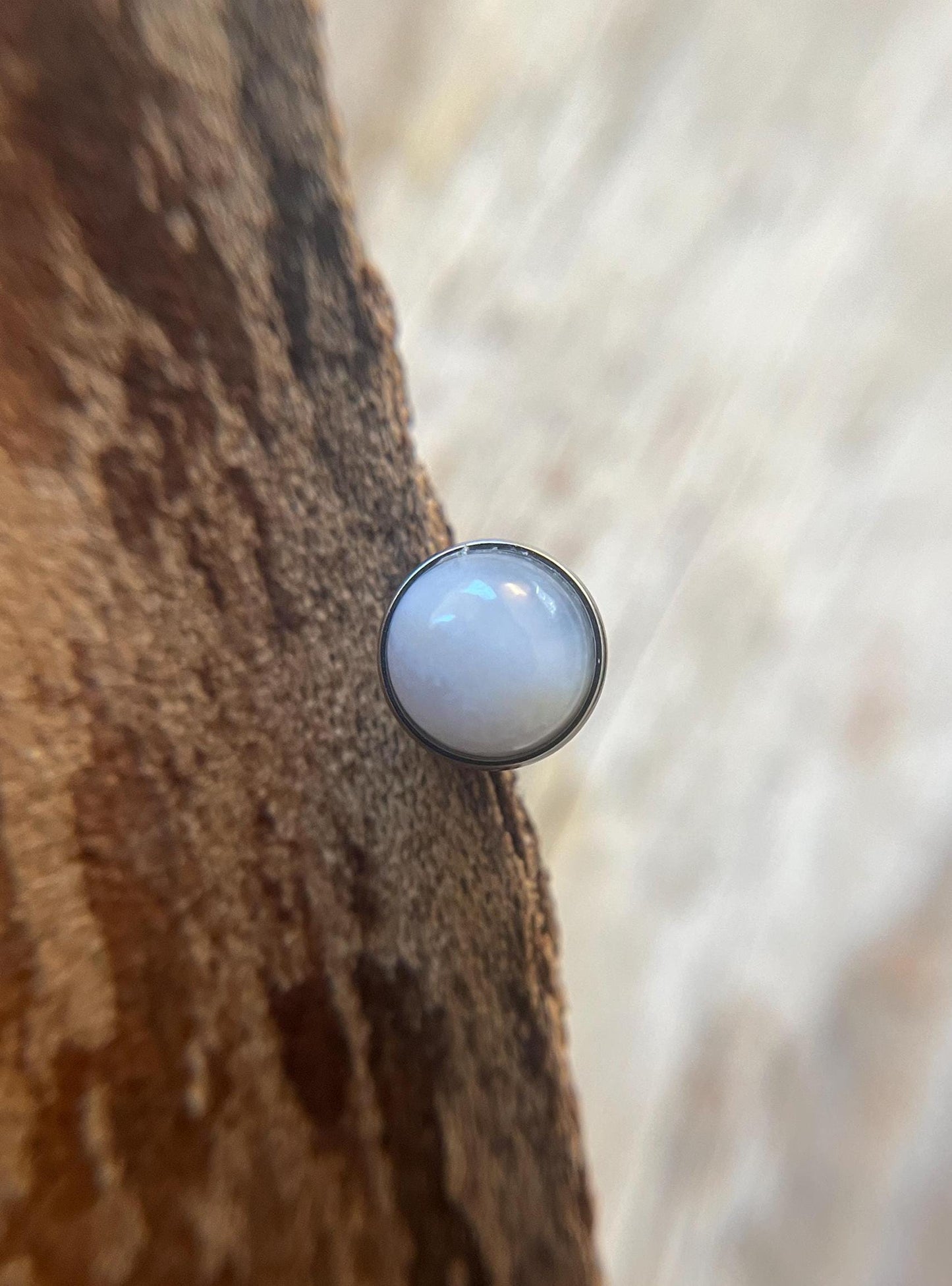 Blue Gray Agate Natural Stone Tongue Piercing Barbell