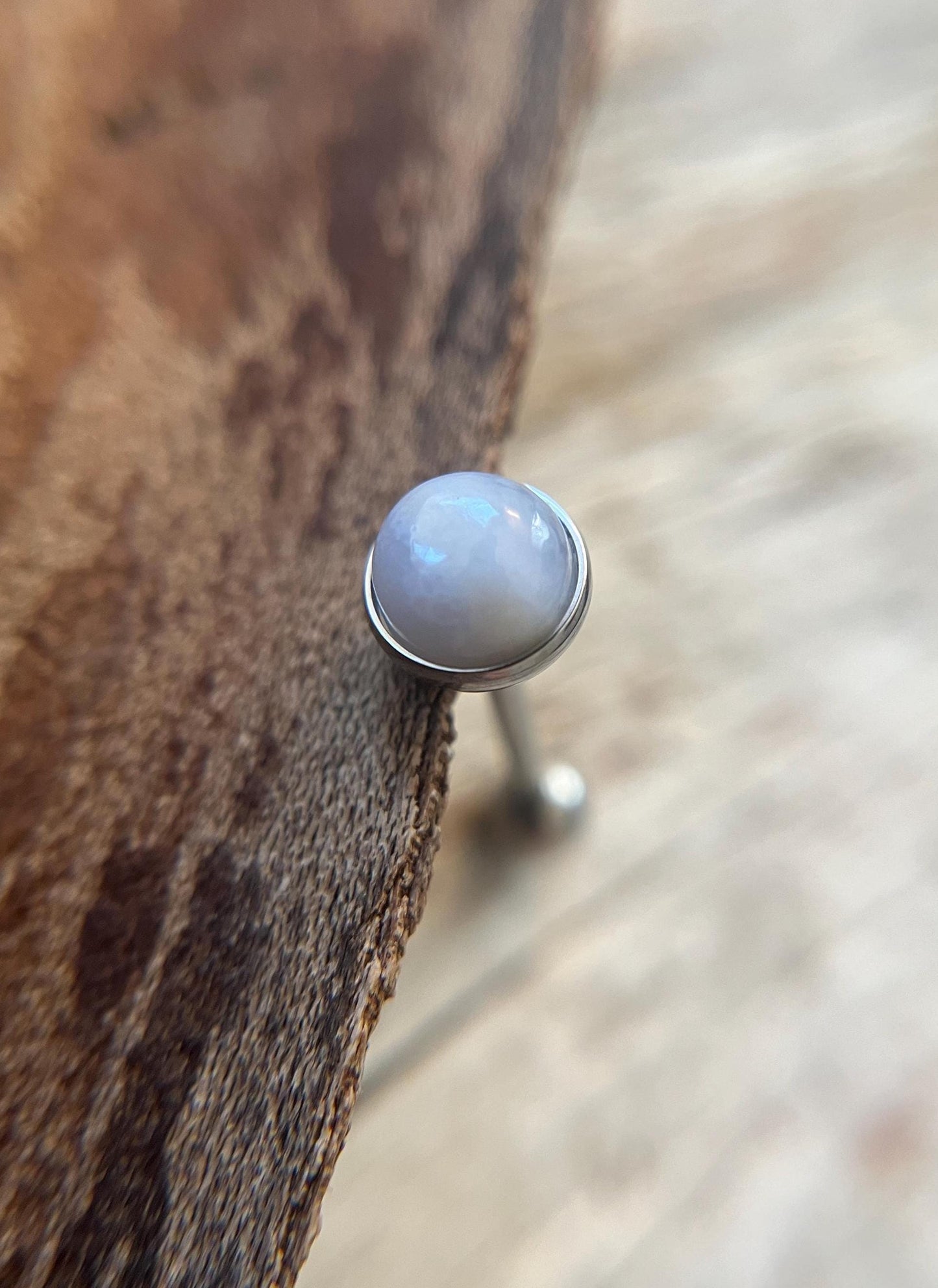 Blue Gray Agate Natural Stone Tongue Piercing Barbell