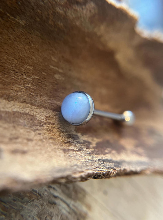 Blue Gray Agate Natural Stone Tongue Piercing Barbell