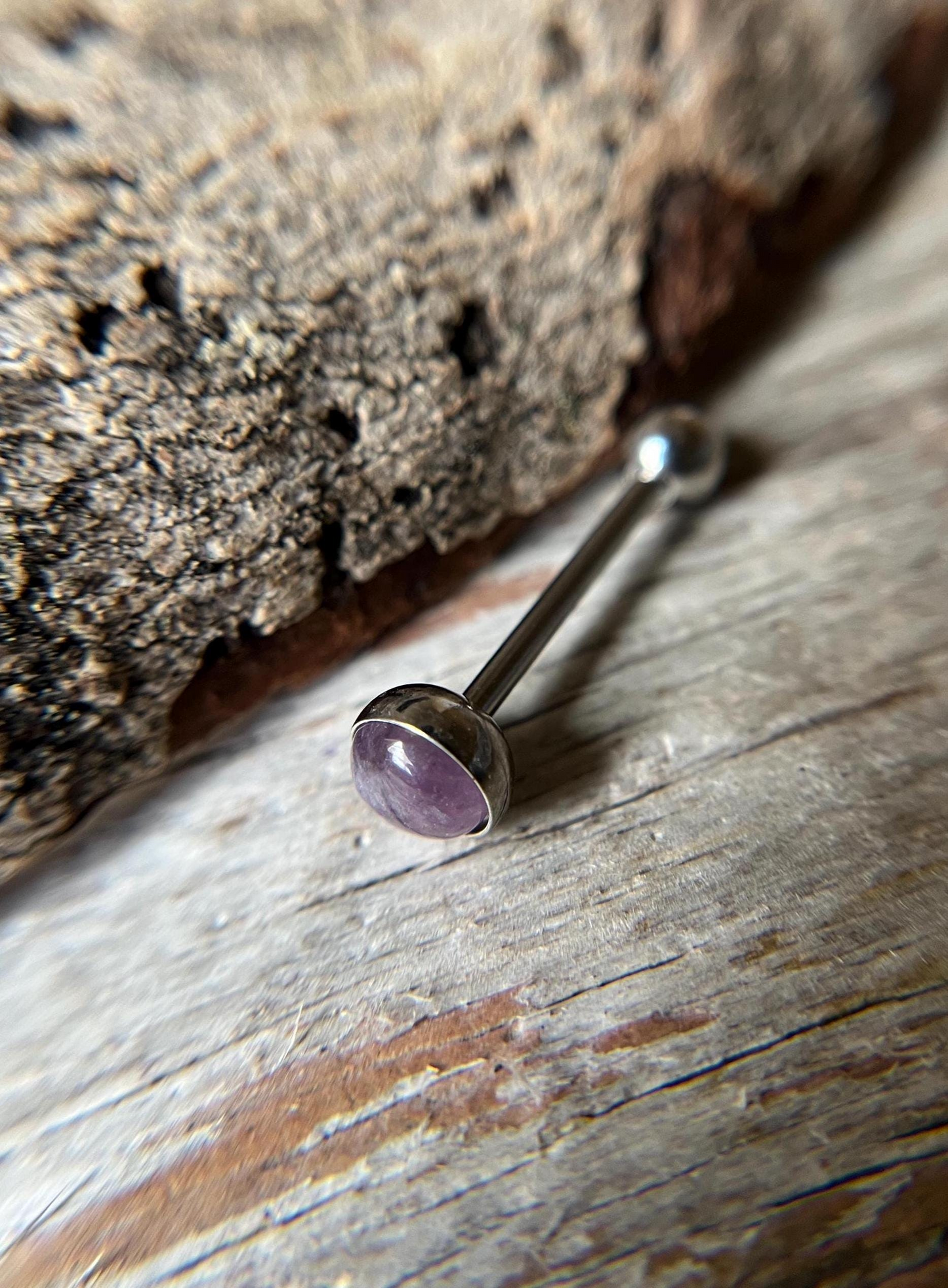 Amethyst 6mm Natural Stone Tongue Piercing Barbell